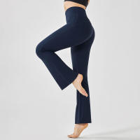 Pantalones de entrenamiento elásticos de yoga de cintura alta para mujer, pierna ancha, acampanados, color sólido, para Fiess - details 10