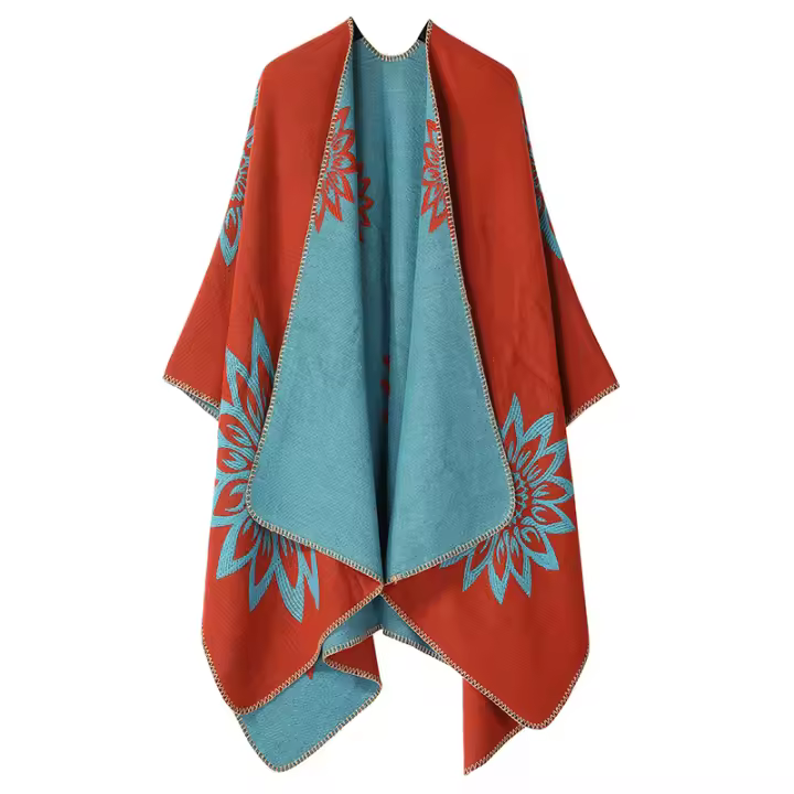 Manta de Caña de Poncho de Doble Cara Paño de Cuadrícula de Color para Mujeres - 1