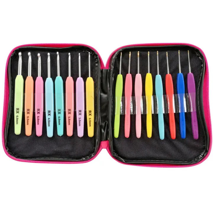Juego de ganchos de ganchillo multicolor, Kit de agujas de tejer de hilo con estuche, gancho Delgado, 16 piezas por juego - 1