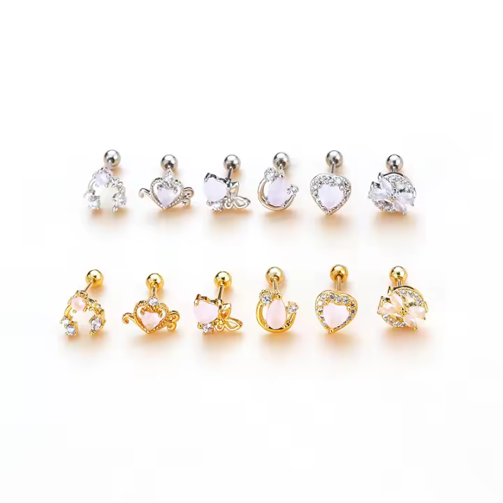 Pendientes coreanos de acero inoxidable para mujer, Piercing para la oreja de zirconia, 2 piezas, exquisitos pendientes de serpiente para el cartílago, joyería para el cuerpo, regalo - 1
