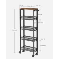 Carro de 4 Niveles, Carro Estrecho de Cocina con Ruedas, con Asa, para Espacio Reducido, 22 x 45,4 x 77 cm, para Cocina, Baño, Salón, Estudio, Marrón Rústico y Negro - details 52