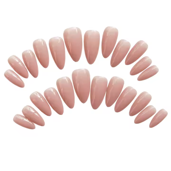 Almendra Beige brillante falsa sin estimulación, uñas artificiales a presión, suministro de salón profesional - 1