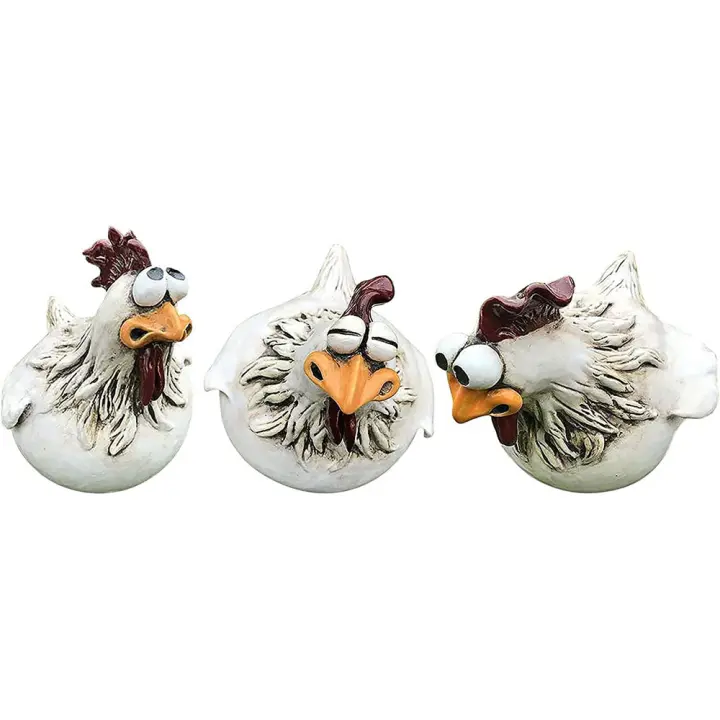 Estatuas de pollo sentado en valla, esculturas artísticas de granja, Patio, decoración de césped para vallas, gallo, 3 piezas - 1