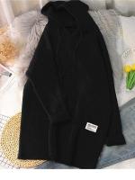 Hooded long women autumn winter solid knitted pullovers warm loose casual knitwear jumper - details 2