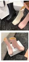 Xinzi Rain Low cantidad mínima de pedido invierno moda cabeza cuadrada piel de becerro rosa tacón de 7cm botas de mujer con parte inferior gruesa - details 4