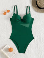 Bañador de una pieza con realce para mujer, traje de baño liso, Monokini Sexy con tirantes, ropa de playa para verano, 2024 - details 13