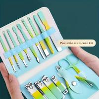 Juego de manicura profesional, Kit de pedicura profesional con gradiente de acero inoxidable, tijeras para uñas, Kit de aseo con Estuche De Viaje de cuero - details 0