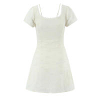Vestido Mini Retro Beige de OUWU Estilo A-line Ajustado para Verano con Borlas Dulces - details 2