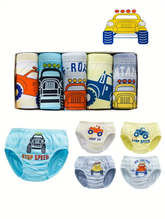 Ropa Interior de Algodón para Niños 5pcs Calzoncillos Cómodos y Transpirables con Patrones de Bicicleta Montañera Adecuado para Edades de 2-10 Años Retráctil - 1