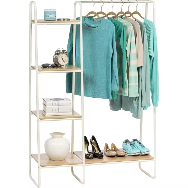 4 Estantes, Blanco, Diseño Moderno, Marco Resistente, Antideslizante, para Dormitorio, Estudio, Armario, Ropa y zapatos, Secado, Montaje fácil, PI-B3 - 1