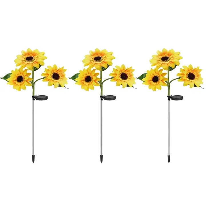 Paquete de 3 luces de jardín alimentadas por energía Solar, luces de exterior con 9 girasoles más grandes, luz de flores solares realistas impermeables - 1