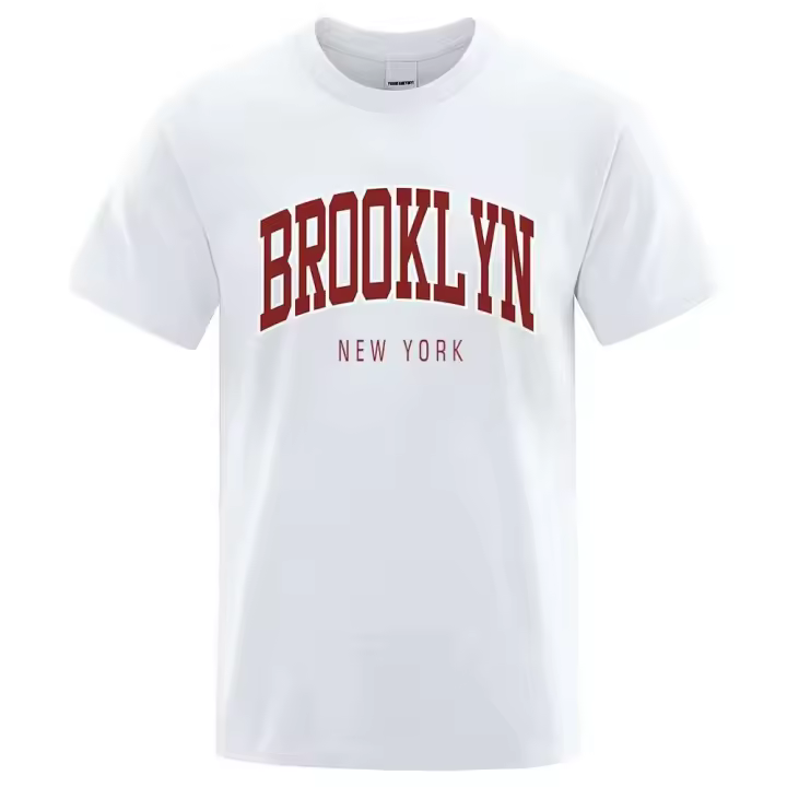 Camiseta de algodón estampada de Brooklyn de Nueva York, ropa de verano transpirable, camiseta informal holgada para hombres - 1