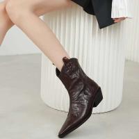 2024 Nuevas botas de cuero estilo vaquero occidental con punta afilada y tacón grueso, botines de mujer Chealsea - details 3