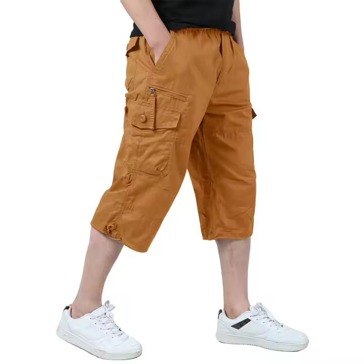 Men's Casual Twill Below Knee Loose Fit Multi-Pocket Cargo Shorts - 1