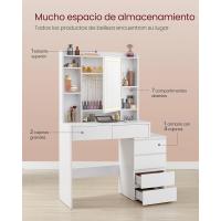 Tocador con Luces LED de Brillo Ajustable, Mesa de Maquillaje con Espejo, Compartimentos Abiertos, Estantes Ajustables, Estación de Maquillaje, Moderno, Blanco Nube - details 3