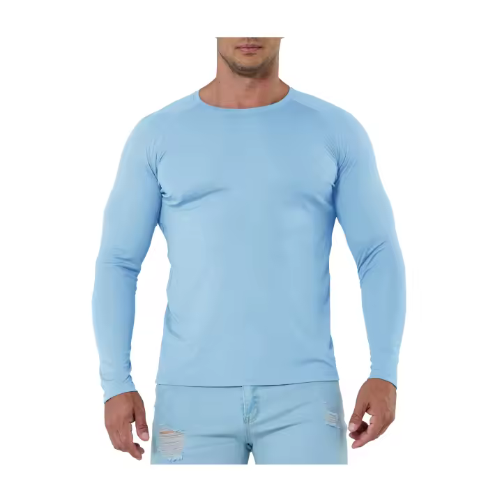 MAGCOMSEN Camiseta Atlética de Manga Larga Azul Hombre Camiseta de Protección Solar de Secado Rápido - 1