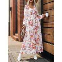 Vestidos elegantes de moda con cuello en V y mangas primavera otoño nuevo vestido largo estético con flores para mujeres calientes - details 6