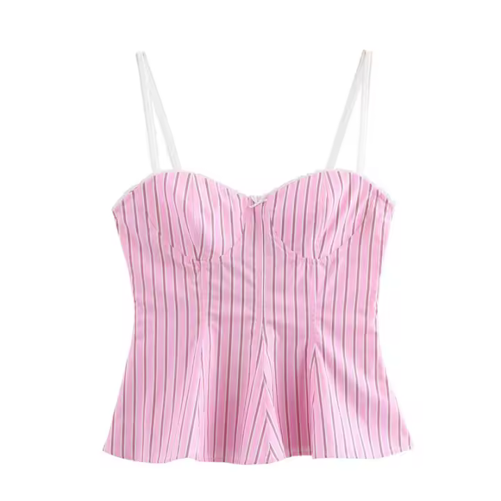 Nueva Moda Primavera OUWU Conjunto de Camisa de Manga Larga y Pantalones de Popelina a Rayas para Mujer con Cinturón - 1