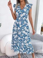Vestido estampado de primavera y verano para mujer, largo Tre sin mangas, con cuello de seta comestible, adecuado para vacaciones - details 5