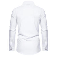 Camisa de manga larga con botones para hombre, camisa informal de negocios, Color sólido, cómoda, Social, Oficina, blusa blanca y negra, moda de otoño - details 3