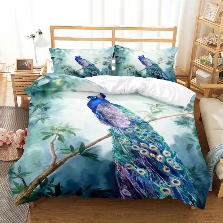 Juego de cama 3D Graceful Peacock Art, juego de ropa de cama individual, doble, Queen, King, Cal King - 1