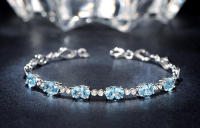 Pulsera europea americana de piedras preciosas de color azul cristal y circón con incrustaciones de oro de 18 quilates, - details 5
