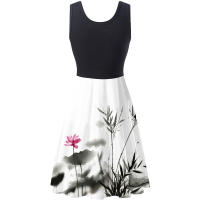 Vestido de verano sin mangas con cuello redondo y estampado Digital para mujer - details 17