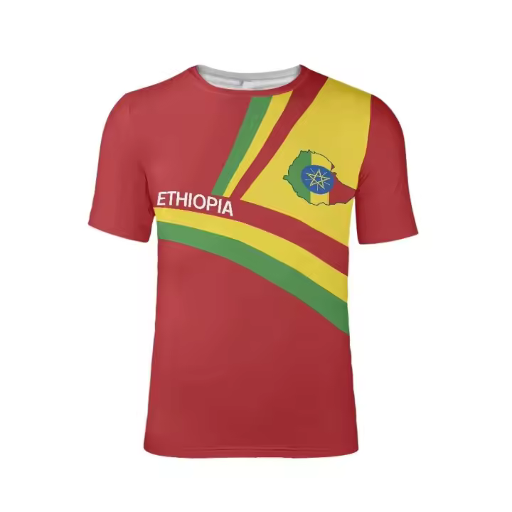 Camiseta de talla grande con estampado 3D de bandera etíope, camiseta de poliéster transpirable para hombre, ropa de playa - 1