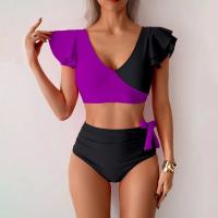 Conjunto de Traje de Baño para Mujer de Dos Piezas Sexy Bikini con Corte Curvo y Almohadilla para el Pecho Traje de Baño de Cintura Alta con Sujetador de Manga con Volantes - details 21