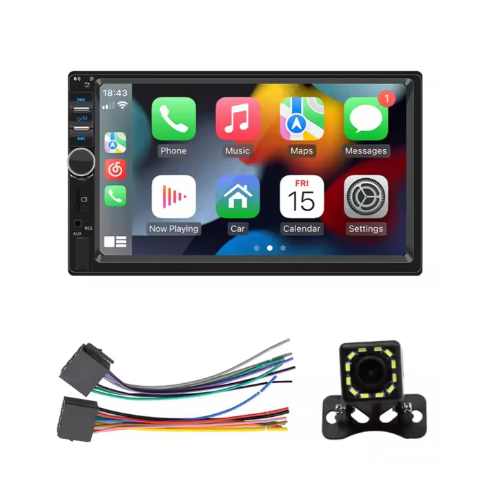 Radio Estéreo para coche con Mirror Link, 7 pulgadas, doble Din, CarPlay, Android, Bluetooth, FM, cámara de marcha atrás - 1
