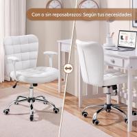 Silla de Oficina sin Reposabrazo Silla Oficina Tapizada de Cuero PU Silla con Ruedas Silla Ergonómica Base Metal Blanca - details 49