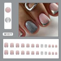 24 cuadrados de diseño floral francés simple, juego completo de uñas postizas, puntas de uñas desmontables DIY - details 2