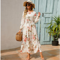 2024 mujeres Maxi vestido Casual de manga larga de cintura alta playa Mujer vestidos de gasa vestidos florales Mujer nuevo - details 4