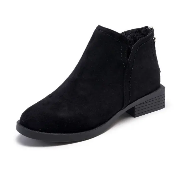 Botas de cuero pequeñas para mujer de estilo británico Nuevas botas cortas con tacón grueso y suelo plano - 1