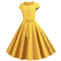 Vestido de fiesta de verano para mujer con cuello cuadrado sólido y cinturón - details 18
