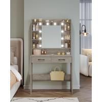 con espejo y luz LED, estilo moderno, estación de maquillaje con estantes abiertos y 2 cajones, para dormitorio, salón, 40 x 80 x 149 cm, blanco DT08203X - details 22