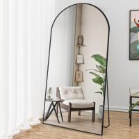 Cuerpo Entero Curvado, Espejos Grandes de Pared con Marco de Aluminio 161 x 52 cm, Espejo de Pie Inclinado o Colgante para Salón, Dormitorio, Entrada, Negro - details 45