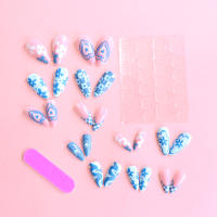ARTAUG Set De 24 Uñas Postizas De Tostado Mediano Azul Y Rosa Con Diseño De Amor Uñas Postizas Press on Full Cover Para Mujeres - details 1