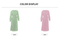 Vestidos largos informales para mujer, Vestido de manga larga con cuello en V y cintura alta, rojo burdeos S - details 2