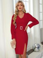 Vestido Ajustado Corset de Midi Línea A Cuello en V Manga Larga Diseño Curvy - details 8