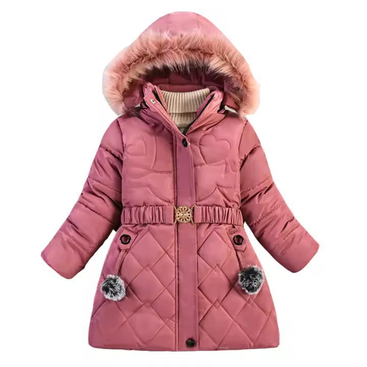 Chaqueta de puff con capucha de pelo para niñas estilo laminated bubble alfombrado con forro de poliéster cierre de cremallera para otoño e invierno ideal para niñas de 3 a 8 años - 1