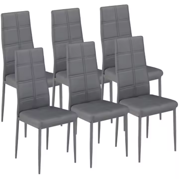 6 Sillas de Comedor AXISS, Sillas Tapizadas en Color Gris, Patas Metálicas, 98x41x52 - 1