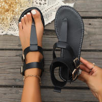 Estilo Verano Nuevo Tacón Bajo Punta para Mujeres Cómodas Sandalias Planas de Toma Alta con Hebilla de Cinturón. - details 17