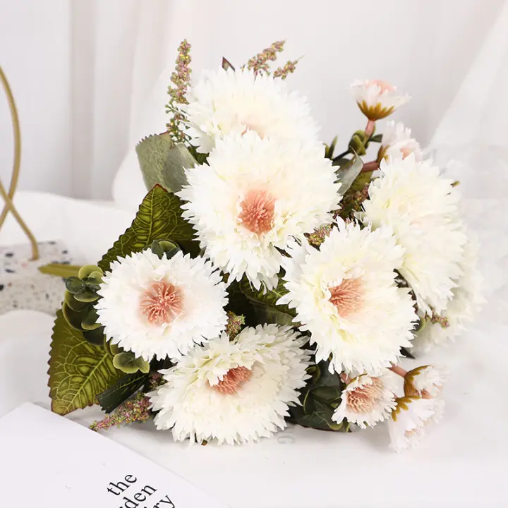 Realista 7 cabezas de girasol falso Gerbera 30cm seda Artificial Gerbera ramo planta de simulación decoración de boda - 1
