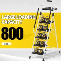 Carga hasta 360 kg, con Bloqueo de Seguridad, Pedales Anchos Antideslizantes, Pasamanos, Escalera Doméstica Ligera de Acero Hogar Cocina Oficina Armarios, Blanco - details 20