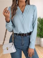 Blusa elegante de oficina de negocios para mujer, camisas elegantes de manga larga con cuello en V en capas, Tops de trabajo 2024 - details 18