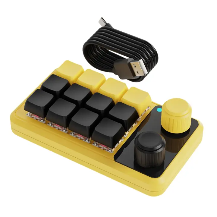 Teclado de perilla RGB para juegos, teclado mecánico Hotswap, Macropad de programación, Macro personalizado, negro y amarillo - 1
