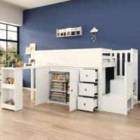 Camión de Niños Multifuncional Cama Extensible, Escritorio, Almacenamiento Lateral, Armario, Cajón, Escalera, Sin Colchón MDF Blanco 90*200 - details 4