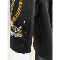 Traje de pantalón de talla grande con cuentas de diamantes para mujeres, pantalón acampanado, blazer corto con cinturón, conjunt - details 10