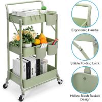 3 Niveles, Carrito Plegable de Metal, Estante con Ruedas, Organizador de estantes, Estante de Cocina, Carrito Plegable Multiusos para Cocina, baño, Oficina (Verde) - details 5